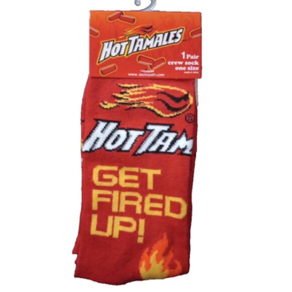 Red Unisex Novelty Crew Socks – Crazy Colorful “Hot Tamale” Fun Design - Picture 1 of 2